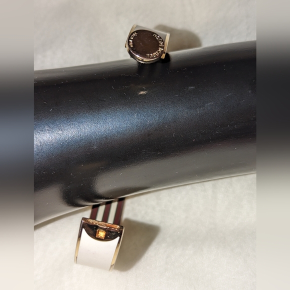 Henri Bendel Hinged Cuff Bracelet White Enamel and Gold EUC - Picture 6 of 10